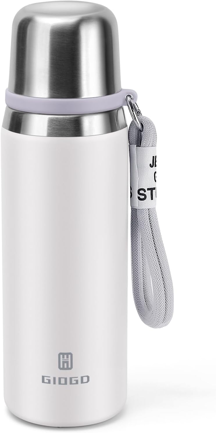 Stainless Steel thermo Bottles with cup 700ml/23.7oz Vacuum Insulated Bottle for hot and cold coffee drink water thermo flask with cup.(White,700ml)