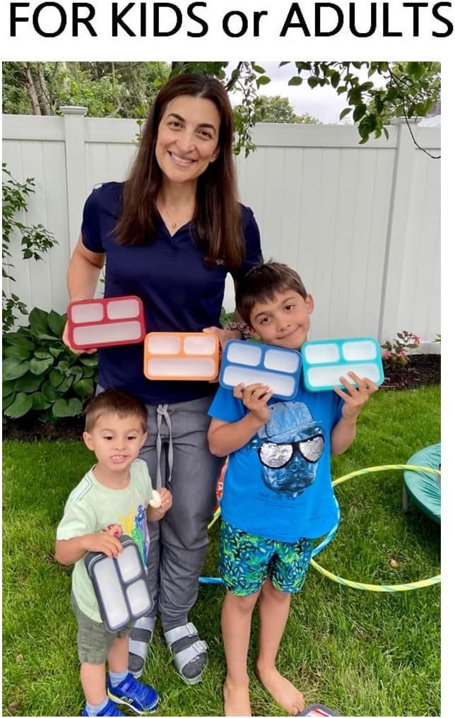 kinsho Snack Containers - Small Bento Lunch Box for Kids Girls Boys Toddlers | MINI Leakproof Boxes, Baby Bentobox for School Daycare Travel, Portion Containers, 2 pack, Red Navy Blue