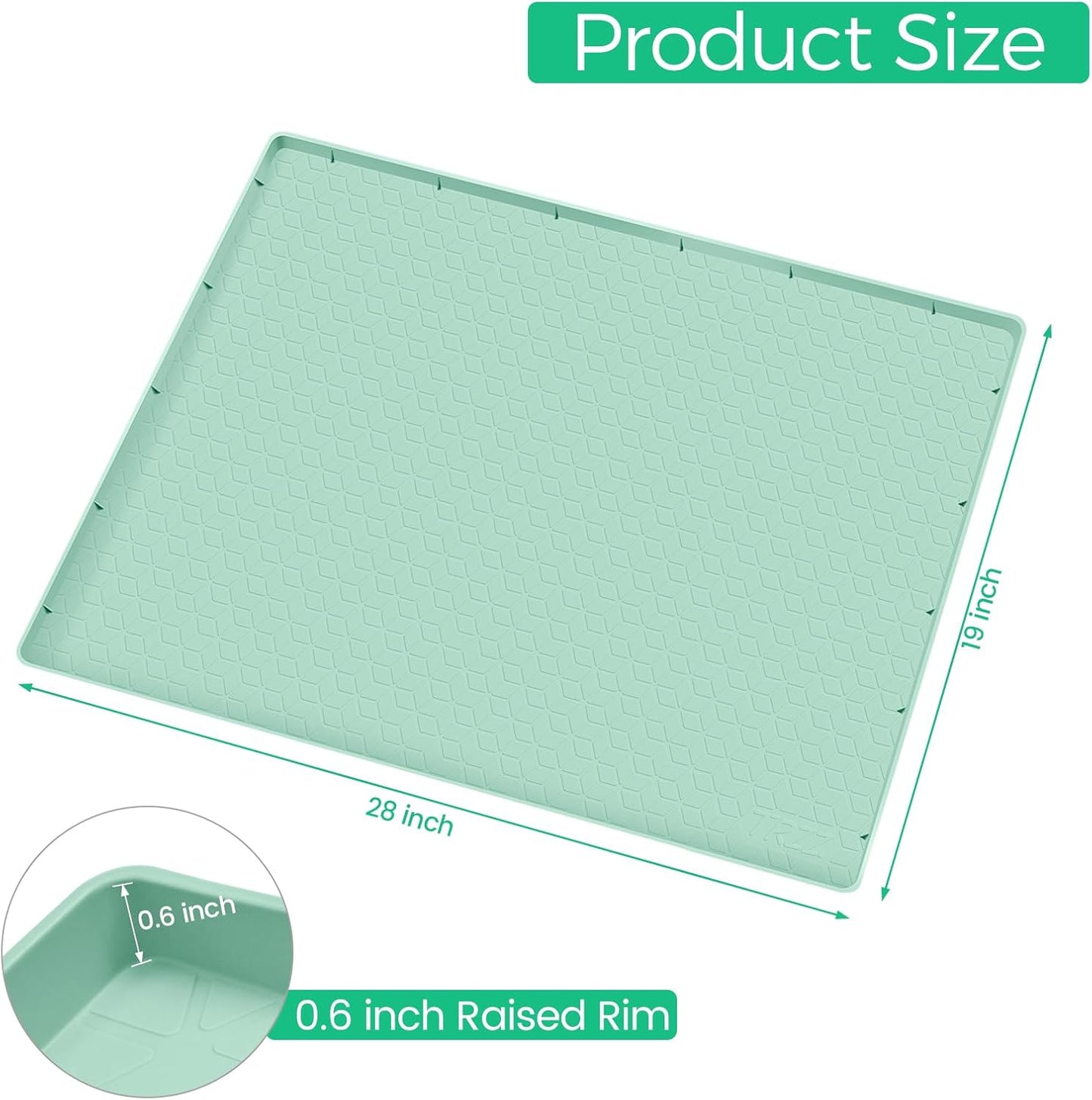 TRZZ Silicone Waterproof Under Sink Mat 28" x 19", Drip Tray and Cabinet Liner for Kitchen and Bathroom, Prevents Water Damage and Organizes Cabinets (Mint Green)