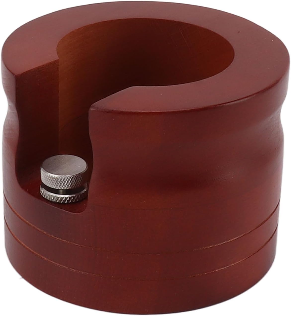 Elegant Wooden Coffee Portafilter Holder Stand, Round Red Bottomless Portafilter Tamping Station for Home Bar