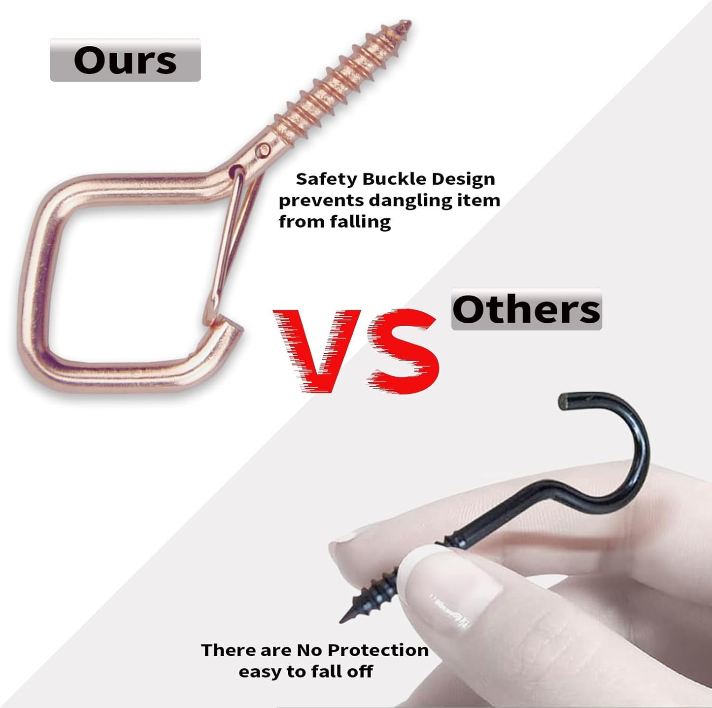 20PCS Eye Screw Hooks for Hanging Heavy Duty with Safety Buckle.Metal Ceiling Hooks for Hanging Plants,Cup,Wind Chime,Bird Feeders,String Lights at Indoor&Outdoor,2.36 Inch(No Drill Bit)