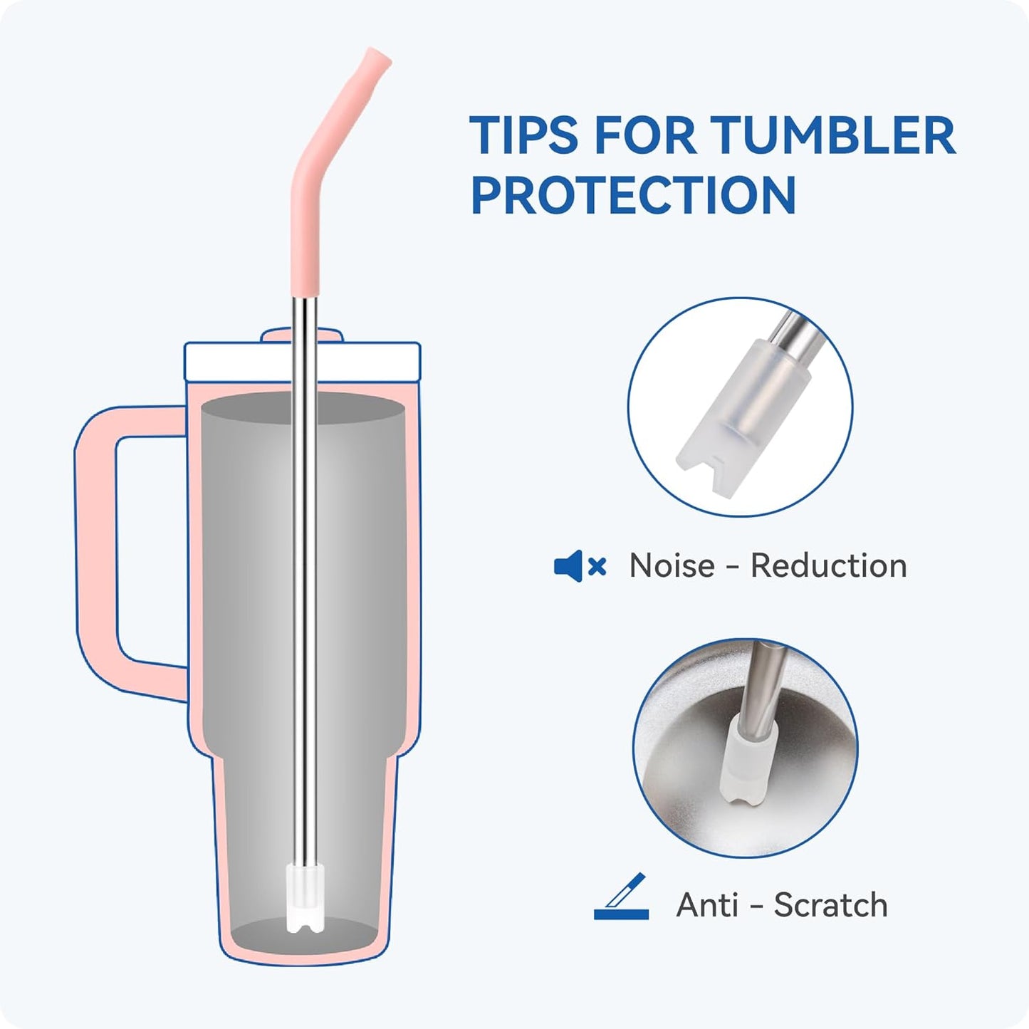 Reusable Metal Straws with Silicone Tip for Stanley 30oz,Stainless Steel Drinking Straws for 30oz Tumbler,3 Straight Tubes & 6 Tips& 1 Cleanr Brush (Goldenrod)