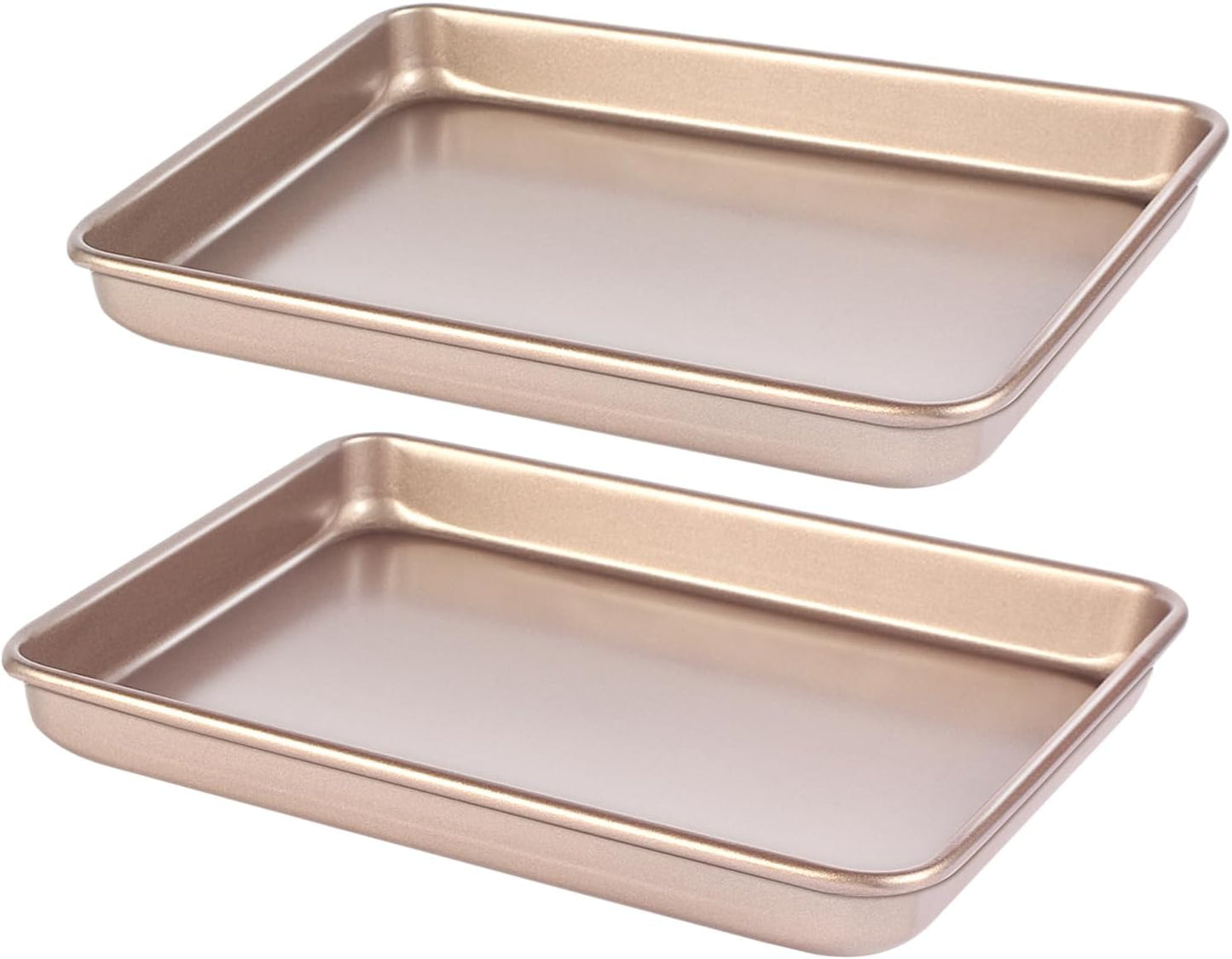 Baking Sheet Tray 9 x 11 Inch Cookie Sheet Nonstick, 2-Pack Heavy Duty Small Baking Pans, Carbon Steel, Gold - Bakeware Sets for Cookies, Roasting, Oven Safe, Easy to Clean