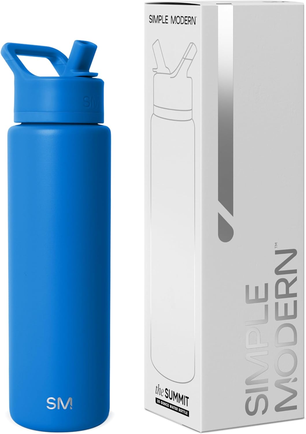 Simple Modern Water Bottle with Straw Lid | Vacuum Insulated Stainless Steel Metal Thermos | Reusable Leak Proof BPA-Free Flask for Sports Gym | Summit Collection | 30oz, Supersonic Blue