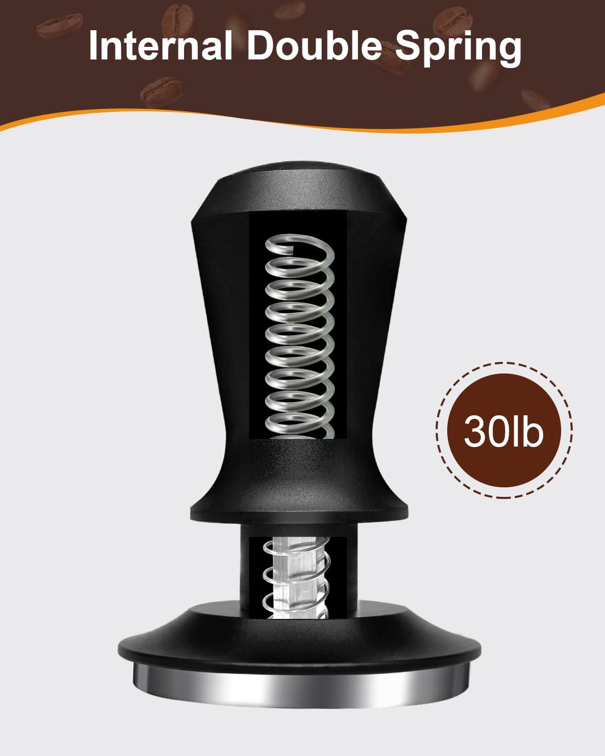 58mm Espresso Tamper, Coffee Tamper with 30lbs Spring Loaded, Espresso Coffee Tamper with Stainless Steel Ripple Base and Aluminum Handle Fits for E61,Breville and All 58mm Espresso Machines