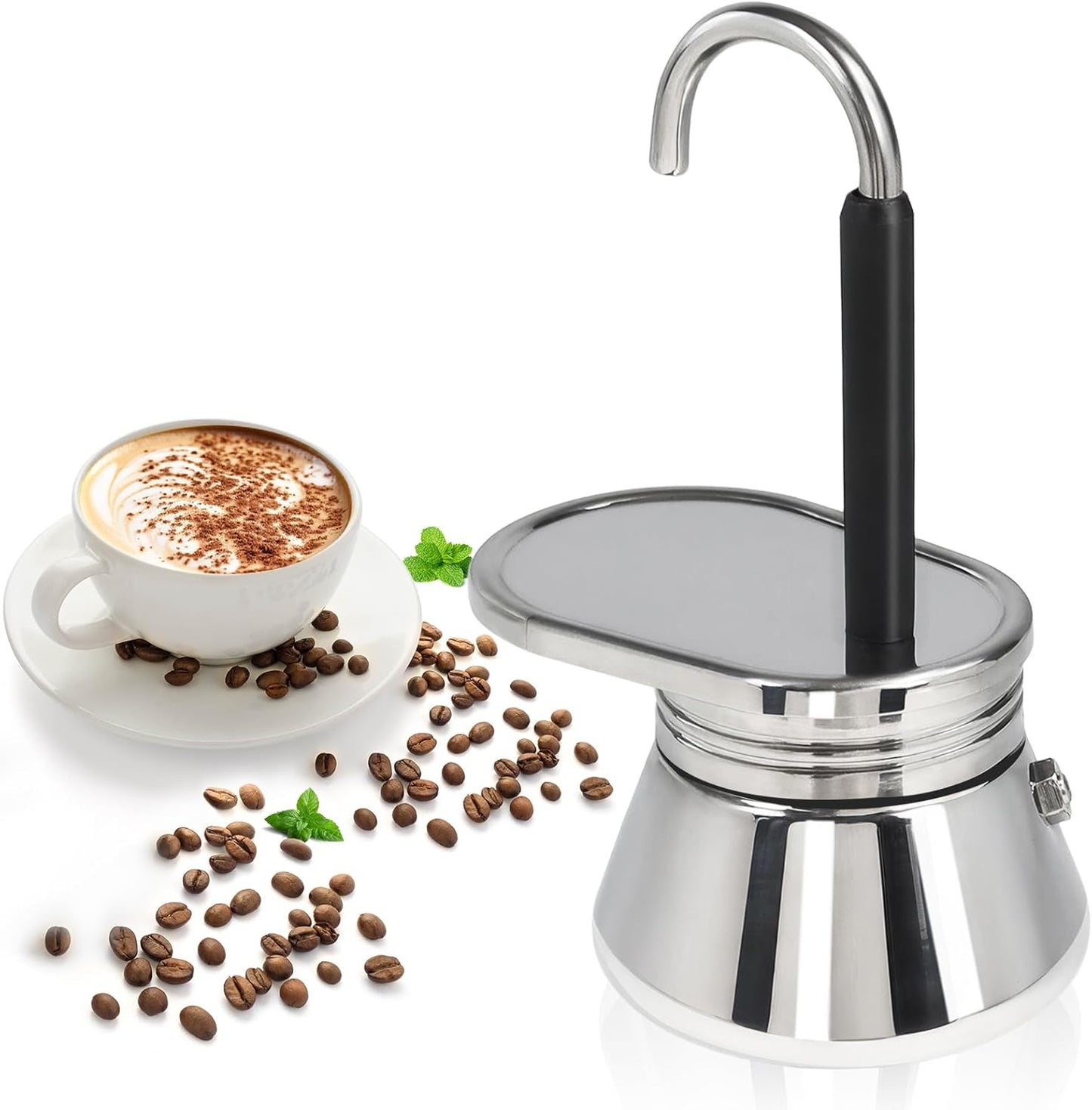 Uncoated 1 Cup Single Tube Moka Pot 304 Thickened Stainless Steel Mini Coffee Maker Stovetop Espresso Coffeemaker Italian Classic Style Brewing Greca Cafe Mocha Machine for Camping Travel Home 90ml