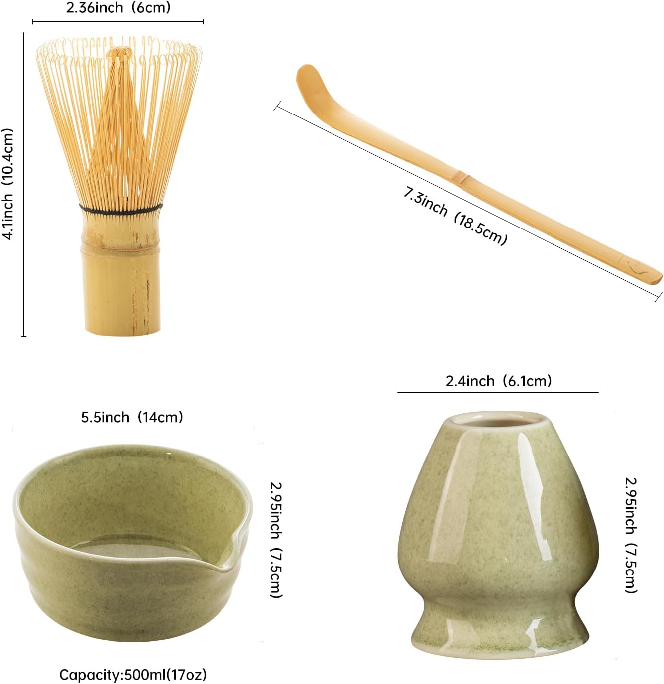 Matcha Whisk Set，Matcha Set includes Match Bowl with Spout and Whisk, Matcha Whisk Stand,Bamboo Matcha Scoop，5 Pcs Complete Ceramic Matcha Kit