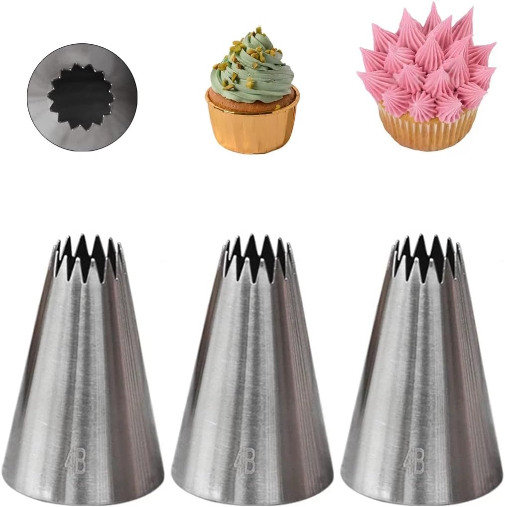 4B Piping Tip,3 Pcs 4B Frosting Tip,Seamless 4B Icing Tip,Open Star Cake Decorating Tip 4B