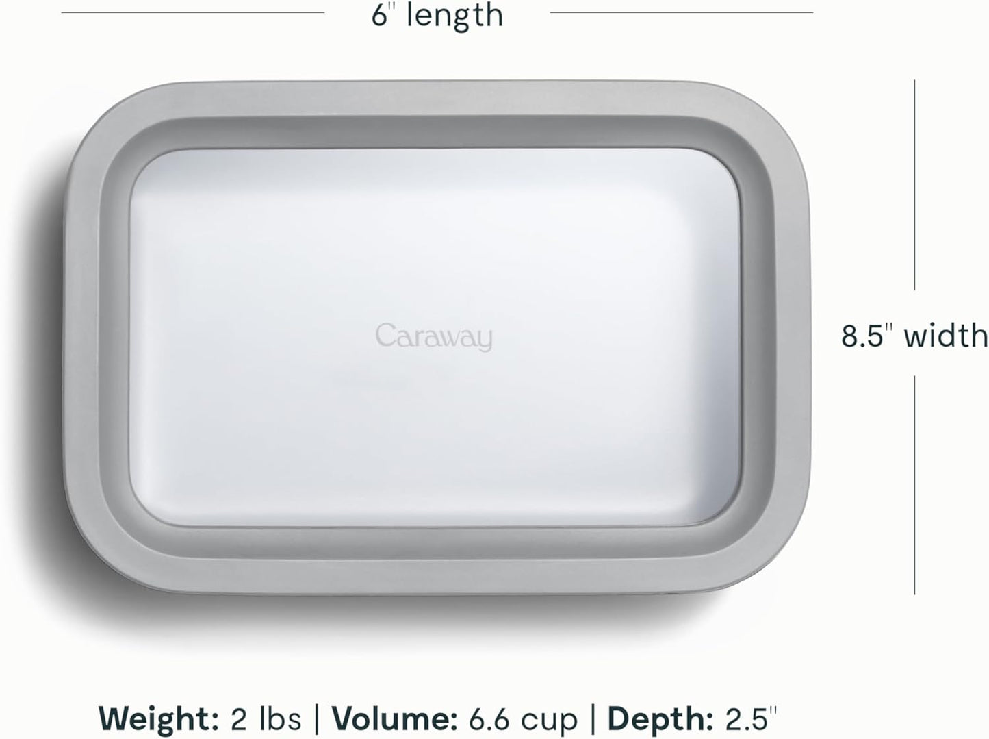 Caraway 2pc Glass Food Storage Set - 6.6 Cup Food Containers (2) - Ceramic Coated - Non Toxic, Non Stick Lunch Box with Lids. Dishwasher, Oven, & Microwave Safe - Gray