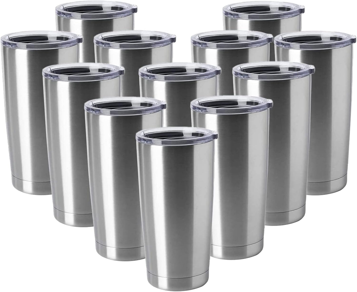 HASLE OUTFITTERS 20oz Tumblers Stainless Steel Mugs with Lid Double Wall Vacuum Insulated Coffee Cups for Cold & Hot Drinks (20oz-Stainless Steel, 12 Pack)