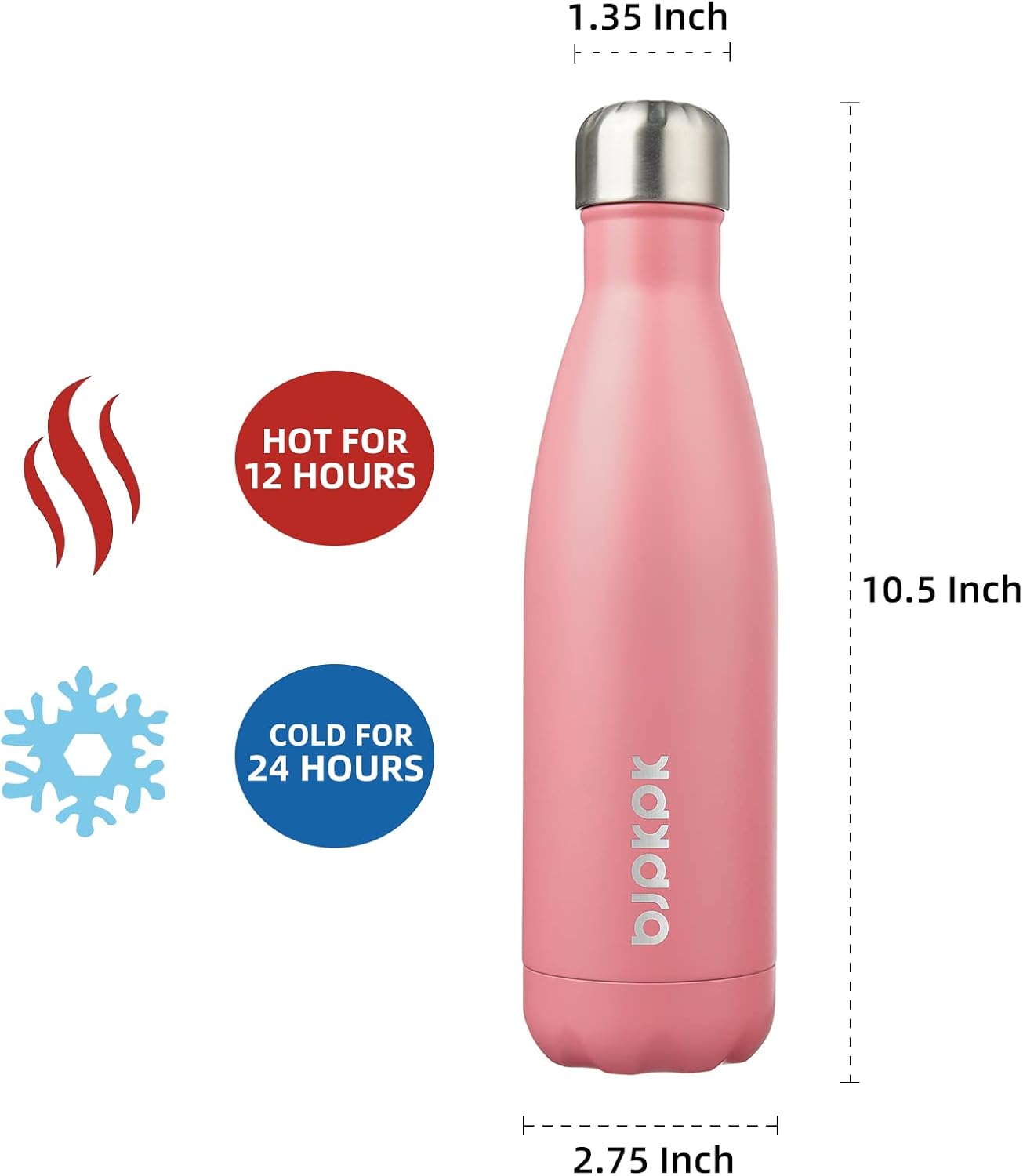 BJPKPK 17oz Insulated Stainless Steel Water Bottles,Sports Water Bottles Keep Cold for 24 Hours and Hot for 12 Hours,BPA Free for Travel,Light Pink