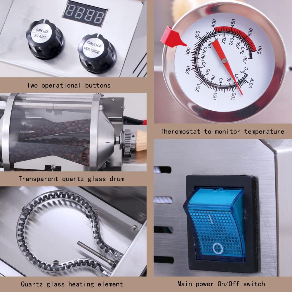 fatamorgana 450g direct fired heating nut roaster barista coffee roaster machine home Roasting Machine electric coffee bean roaster grain dryer 110V Stainless steel shell sturdy and durable