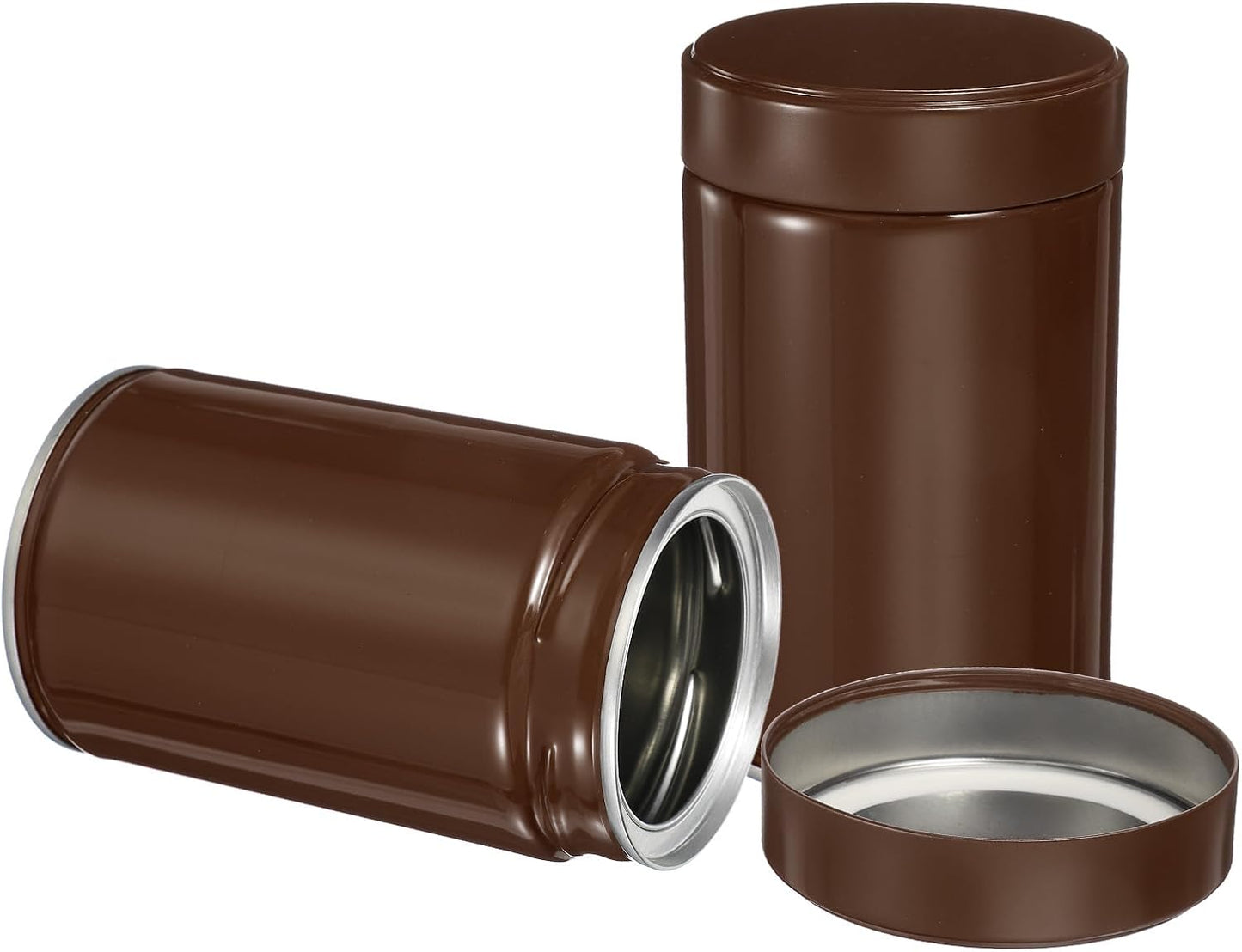 uxcell 2Pcs Round Tea Canisters, 5" x 3" Airtight Metal Tea Containers for Loose Tea, Coffee Beans, Spices - Durable, Compact, and Stylish Storage Tea Tin (Brown)