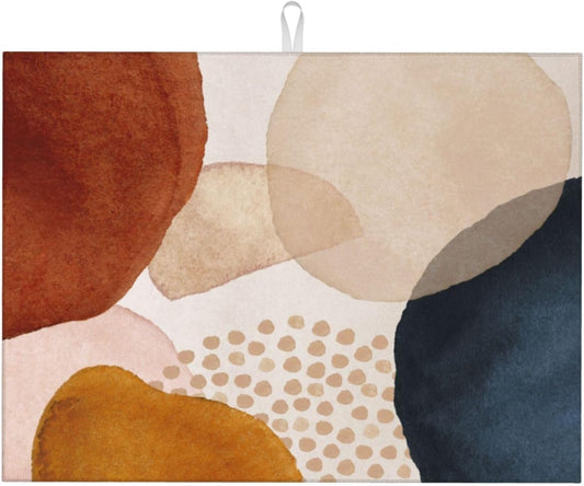 Boho Abstract Art Dish Drying Mats 18x24 Inch,Modern Geometric Girly Pink Dish Pad Drying Rack Mat for Kitchen Counter Ultra Absorbent Microfiber Dishware Coffee Maker Bar Countertop Decor