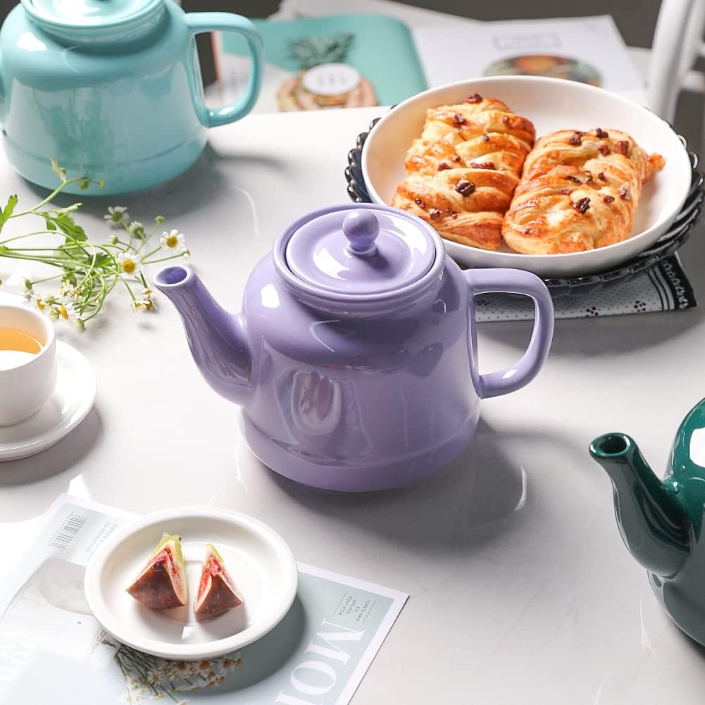Sweejar 35 oz Porcelain Tea Pot, Teapot with Removable 18/8 Stainless Steel Infuser, Microwave & Dishwasher Safe Tea Maker, Tea Infuser Pots for Blooming loose Leaf Tea,Chrismas Women Gift(Purple)