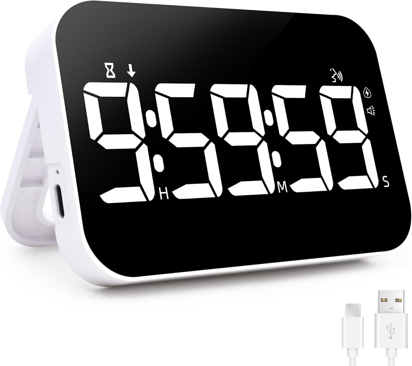 LED Timer（1.5" Number） with Voice Reminder, Digital Magnetic Timer, Countdown/Up, Rechargeabilit, Brightness Display, 3 Volume Levels and Vibration Mode, for Classroom, Study (White)