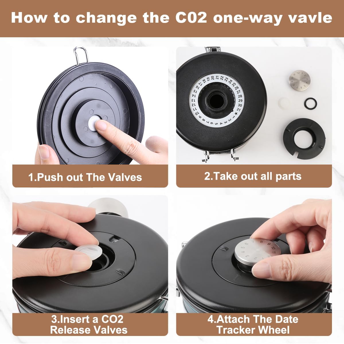 Coffee Canister Airtight Storage Container Stainless Steel Coffee Jar with Scoop,Date Tracker CO2 Release Valve for Dry Food Beans Ground Tea Flour Cereal and Sugar (1.8L Grey-Brown With Spoon(2pcs))