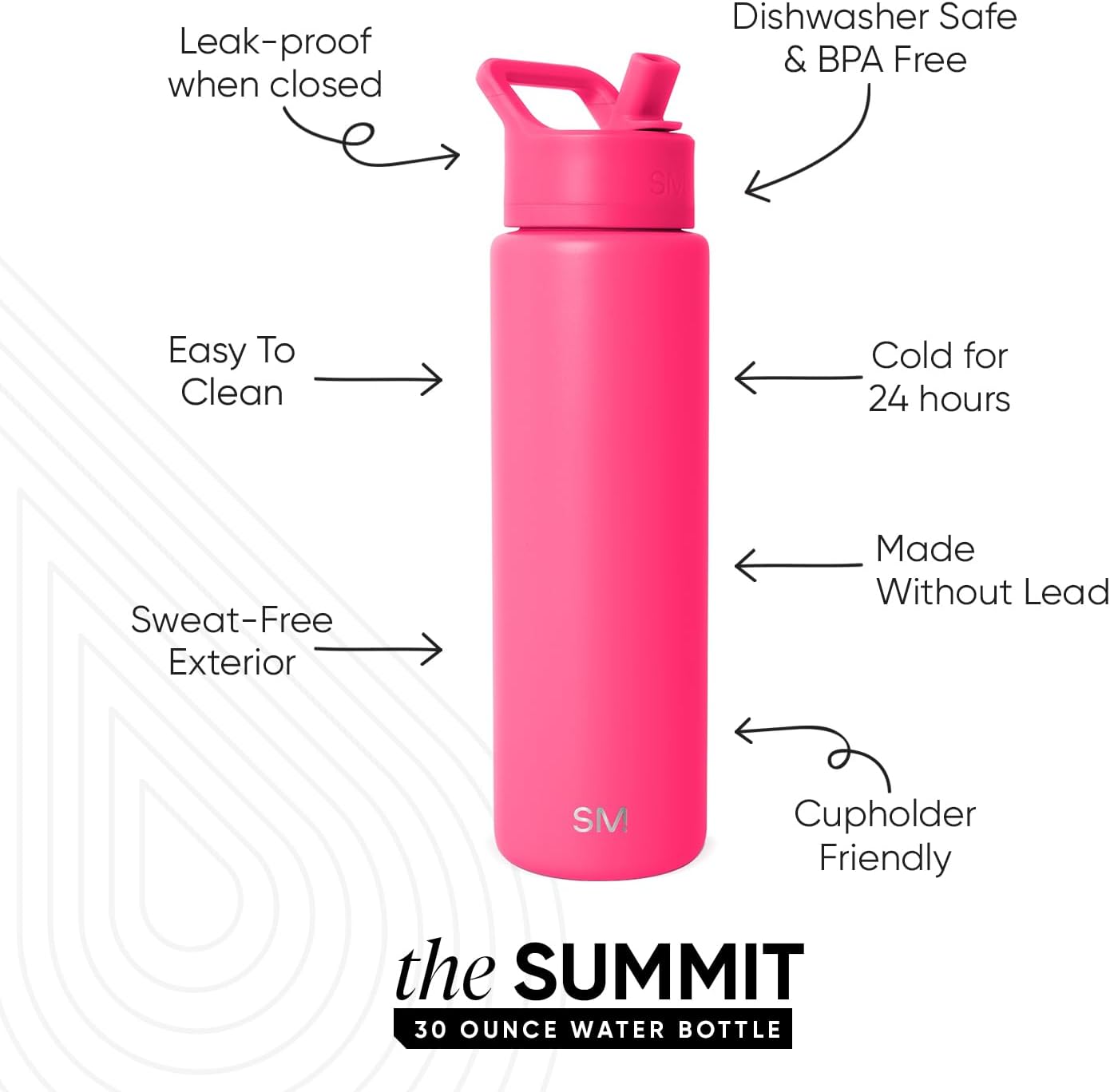 Simple Modern Water Bottle with Straw Lid | Vacuum Insulated Stainless Steel Metal Thermos | Reusable Leak Proof BPA-Free Flask for Sports Gym | Summit Collection | 30oz, Malibu