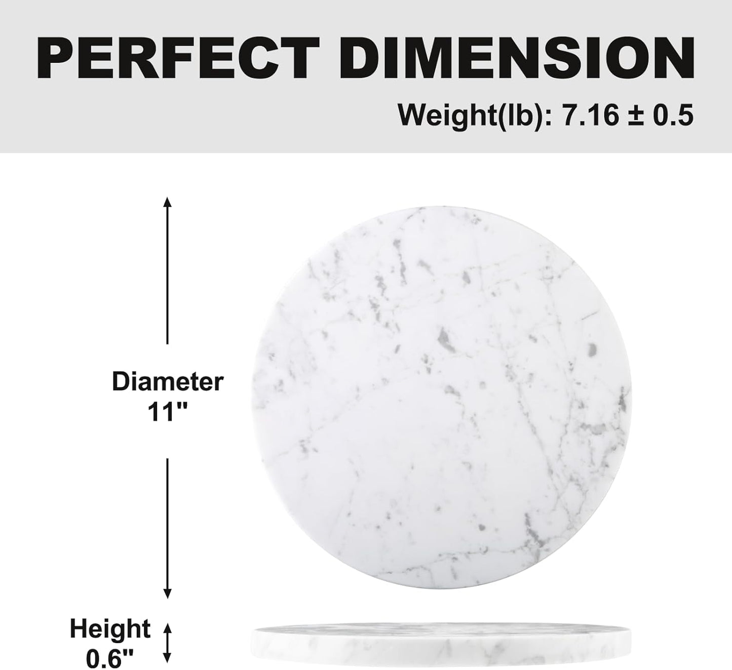 Koville Italian Natural Marble Cutting Board for Kitchen, 11inch Round Hand Crafted Marble Slab for Cheese, Charcuterie, Pastry Board - Wedding Gift, House Warming Gift(Bianco Carrara)