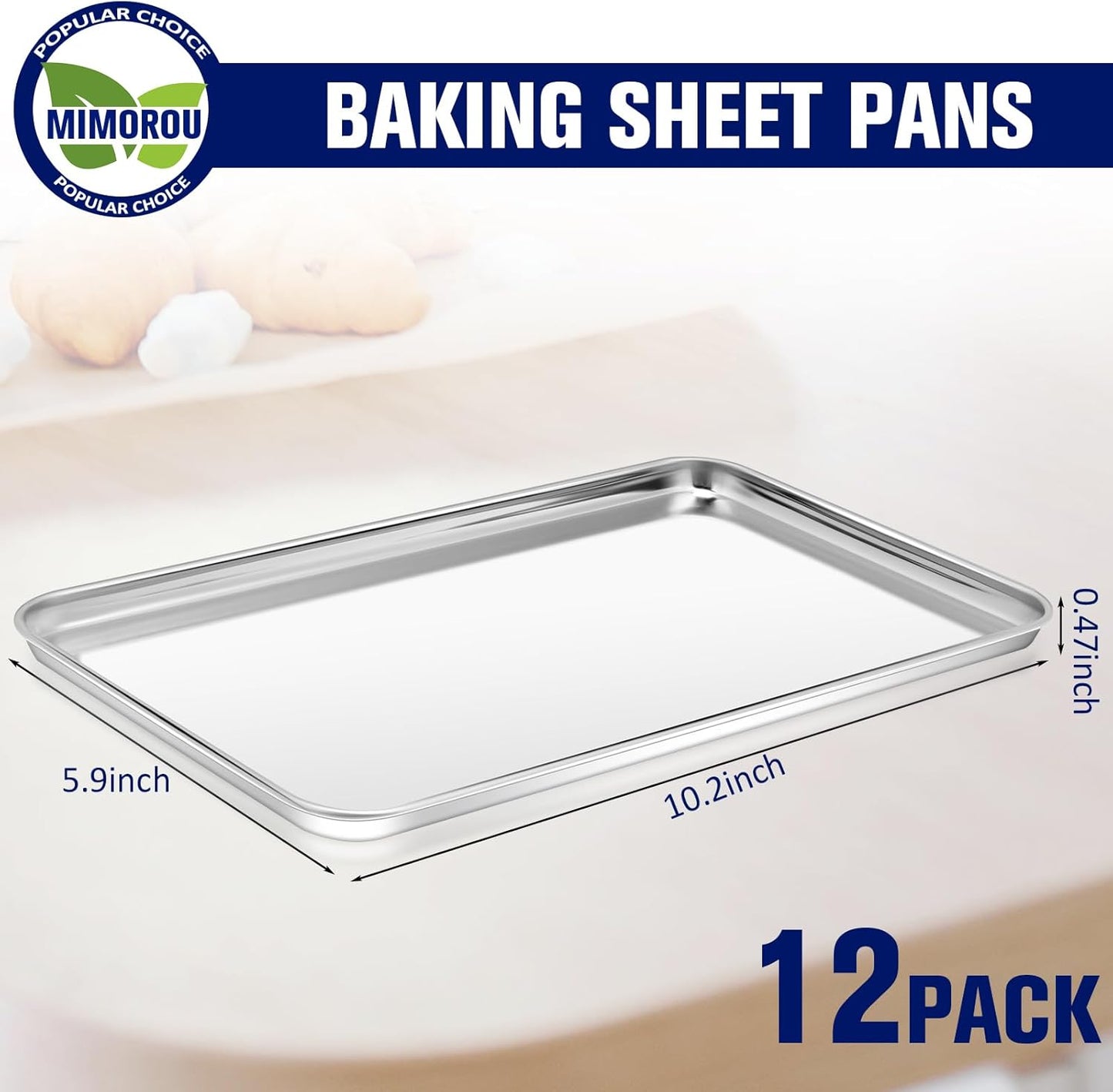 Mimorou 12 Pcs Baking Sheet Stainless Steel Cookie Small Metal Sheet Pans Professional Rectangle Oven Trays Kitchen Baking Cooking Oven and Toaster, Dishwasher Safe(10.2 x 5.9 Inch)