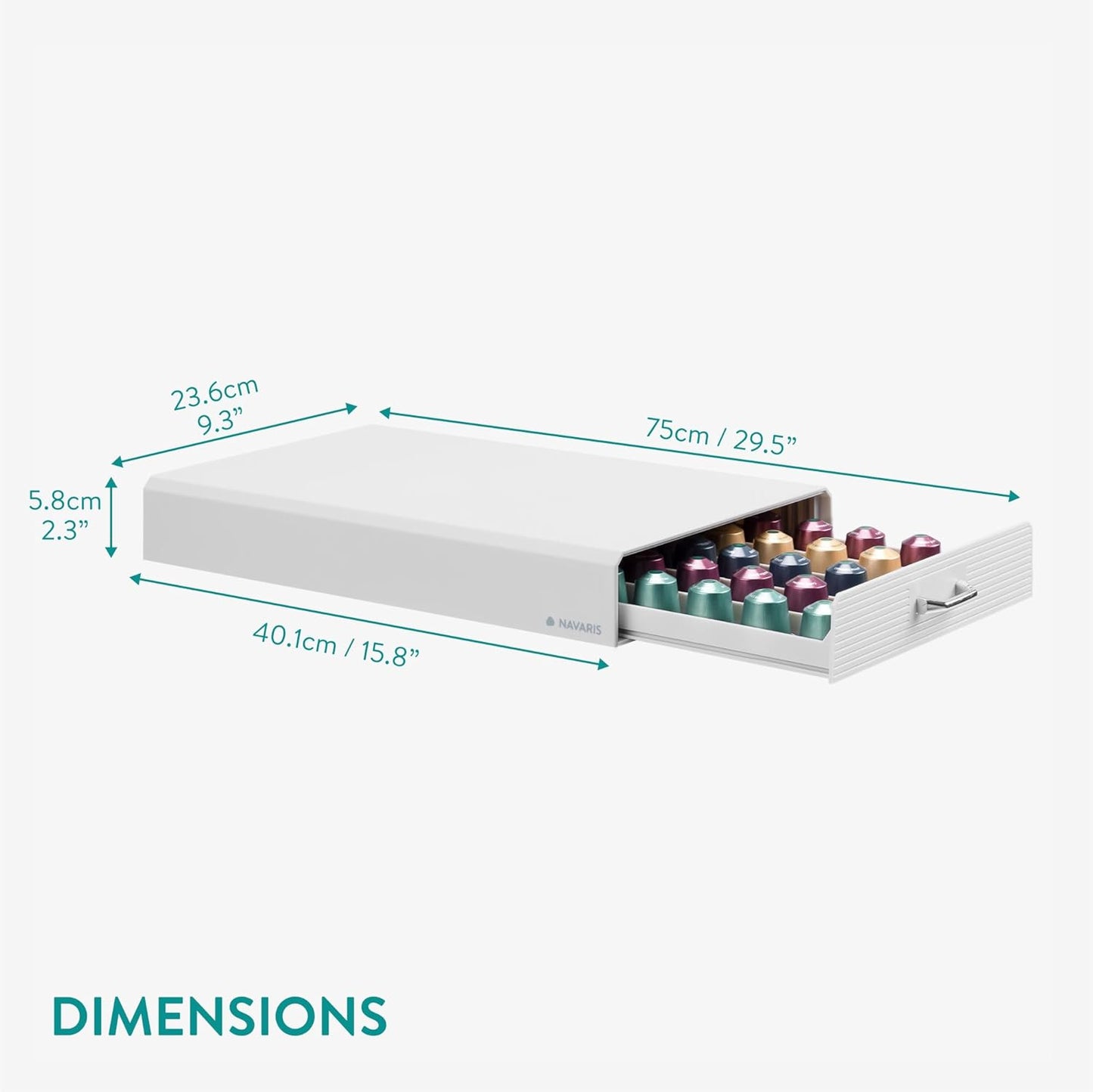 Navaris Coffee Pod Holder Drawer - 50 Capsule Storage Organizer Tray Counter Container - Fits Standard Sizes of Pods and Capsules - 1 Drawer Design - White