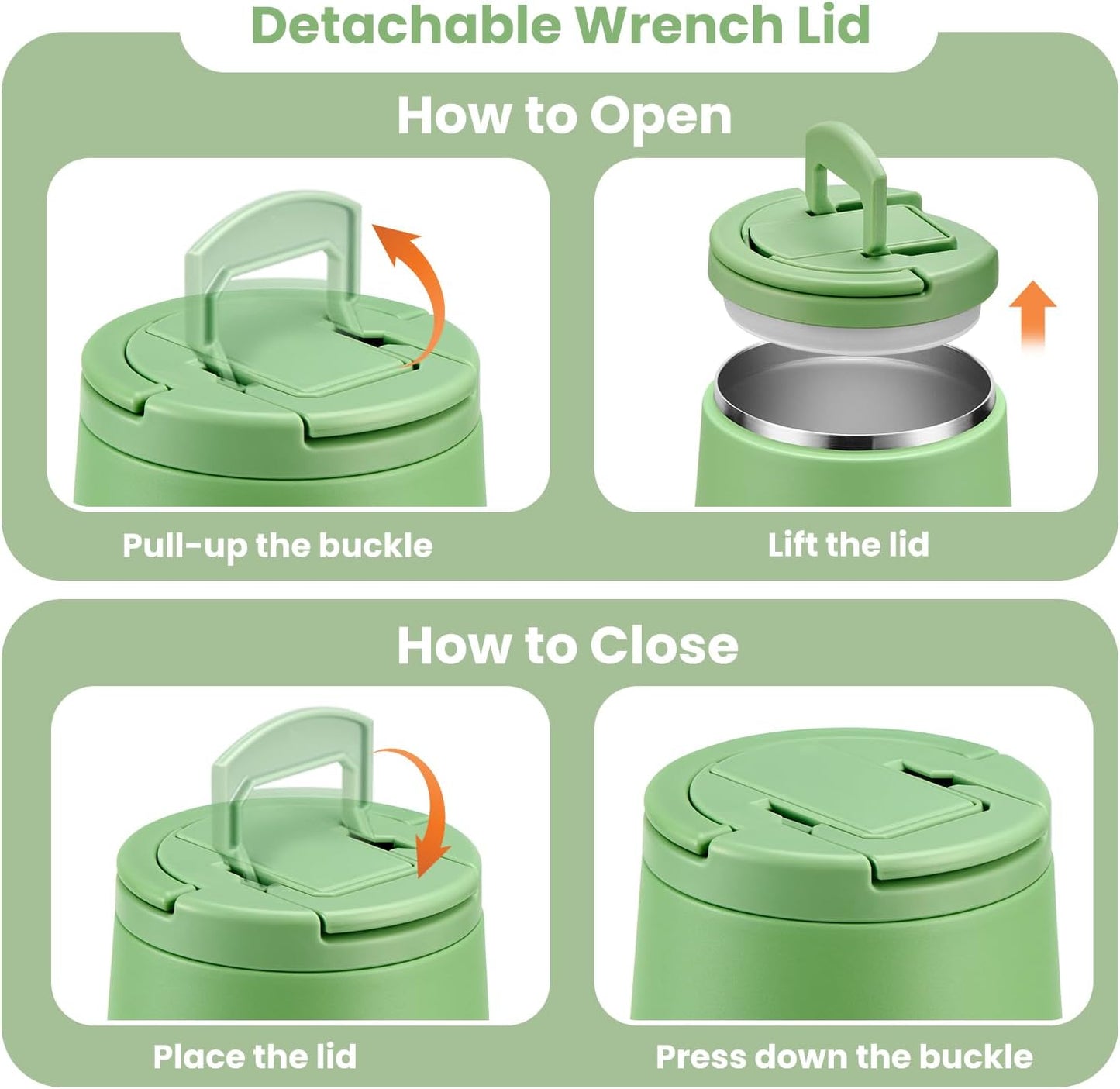 Soup Thermo for Hot Food Kids 14oz Lunch Containers with Buckle Lid Wide Mouth Hot Food Jar Vacuum Insulated Stainless Steel Bento Box Leakproof with Spoon(Green)