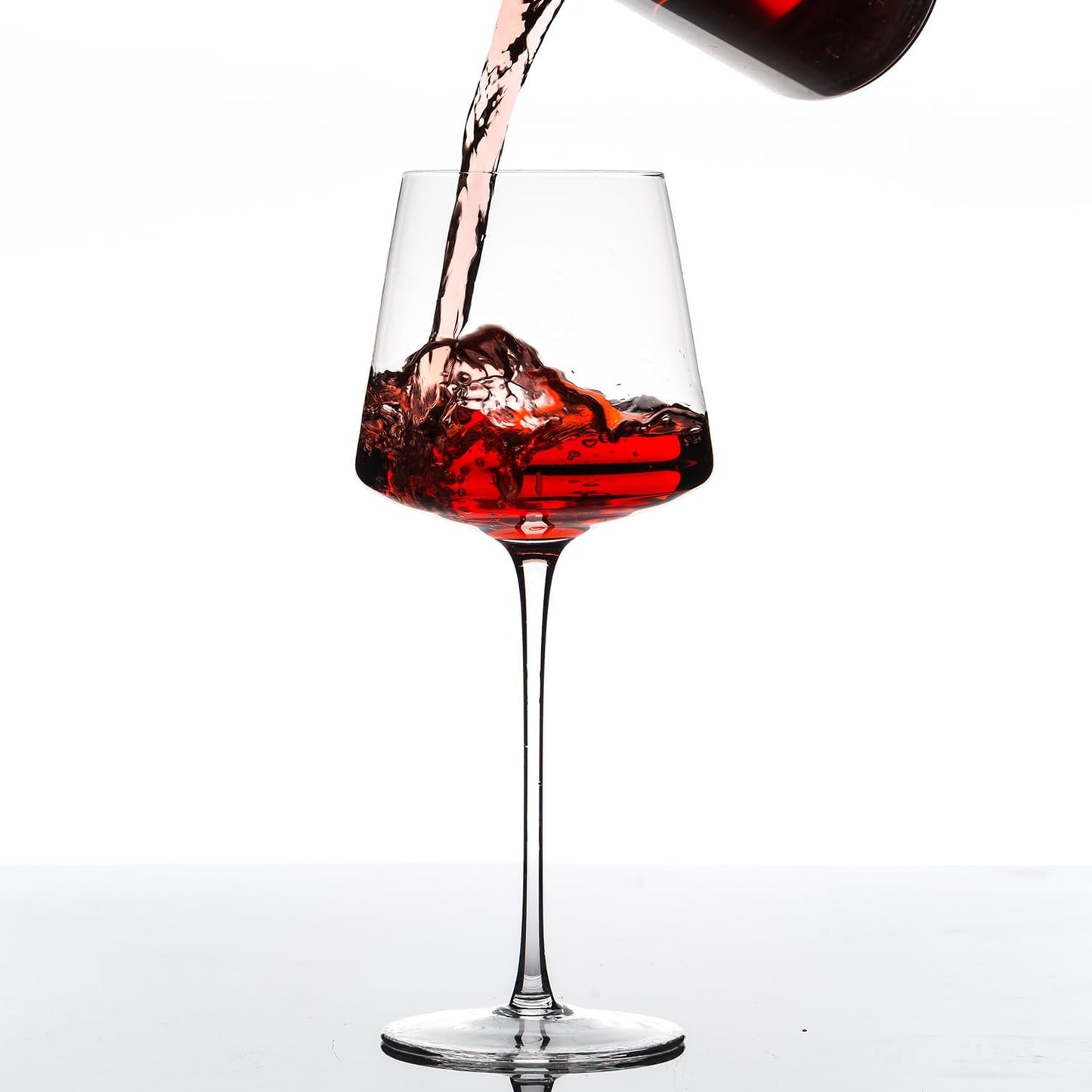 White Red Wine Glasses Set of 6 – 18oz Red Wine Glasses with Tall Long Stem,【Hand Blown】Crystal Wine Glasses- Square Wine Glasses with flat bottom, Wine gifts for Christmas, Wedding, Birthday,