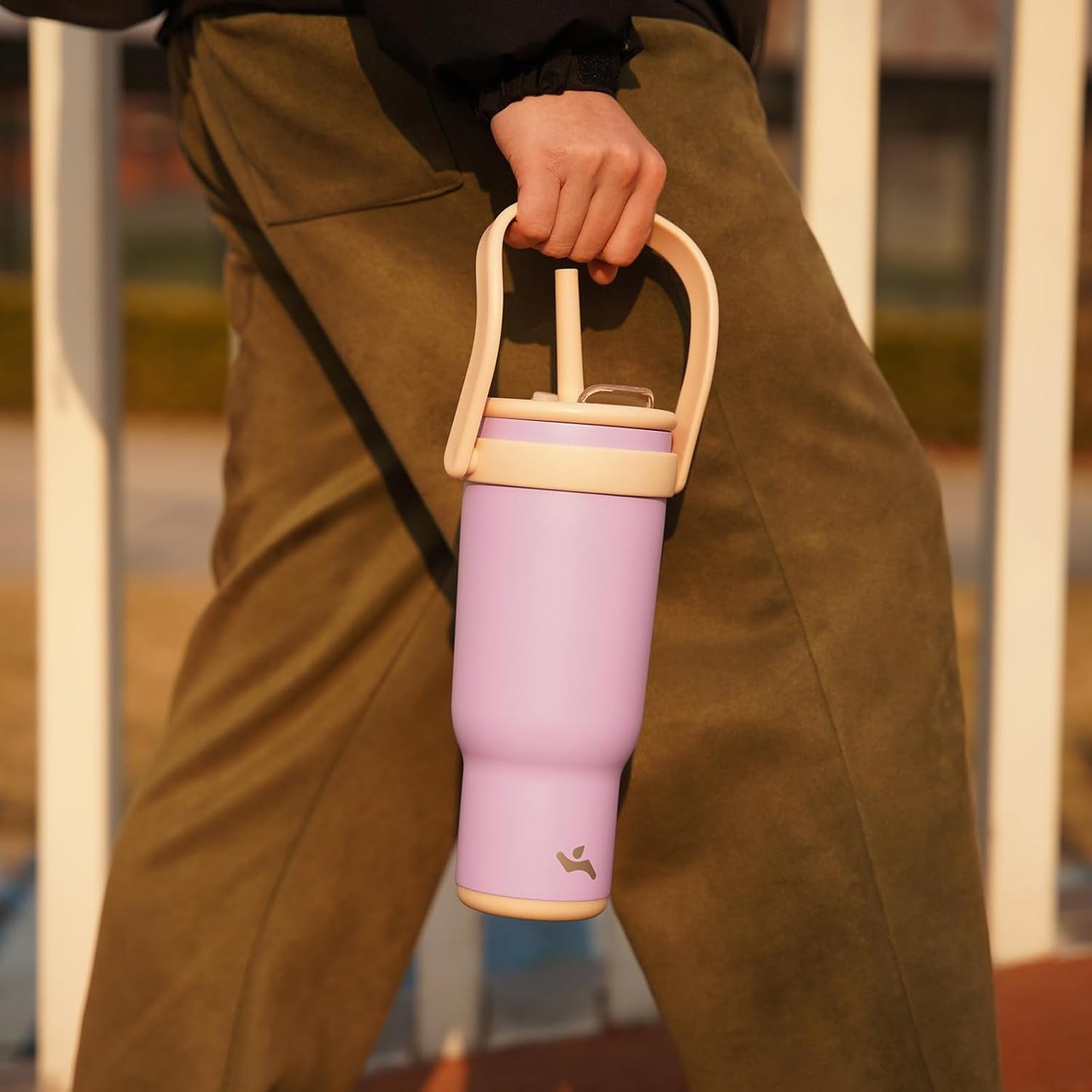 30 oz Tumbler with Side Handle, Insulated Water Bottle with Straw and 2 in 1 Lid, Stainless Steel Cup Travel Coffee Mug for Sports Office Gym,Fuchsia