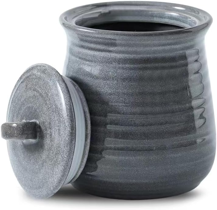 Hasense Food Storage Contaister with Lid, Ceramic Airtight Sugar Canister for Kitchen, Small Coffee Cookie Jar for Grounds Coffee, Beans, Tea, Flour, Cereal, 30 FL OZ(Grey)