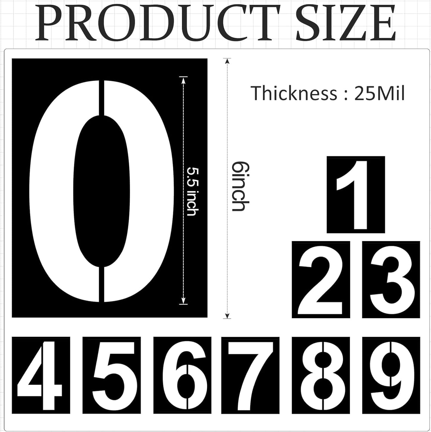 6 Inch Plastic Number Stencils - Reusable Digital Templates for Cake, Address, Painting