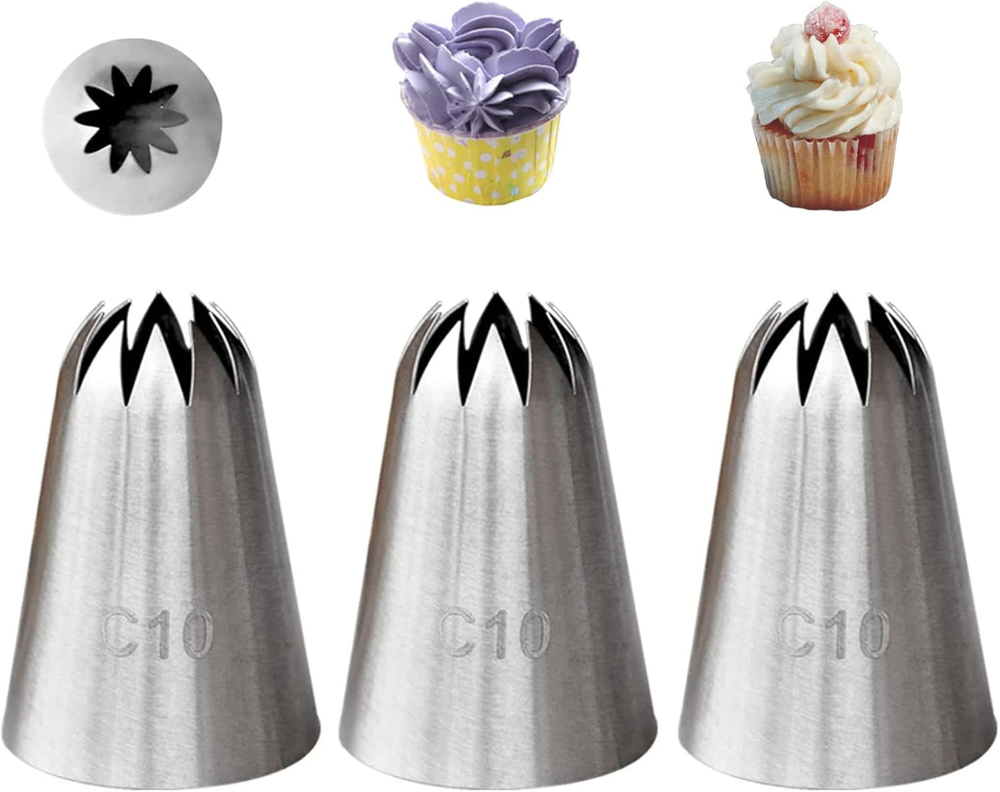 Large Closed Star Piping Tip C10,Cake Decorating Tip for Churros,Meringue,Shells,Stars,Rosettes,Flower,3 Pcs
