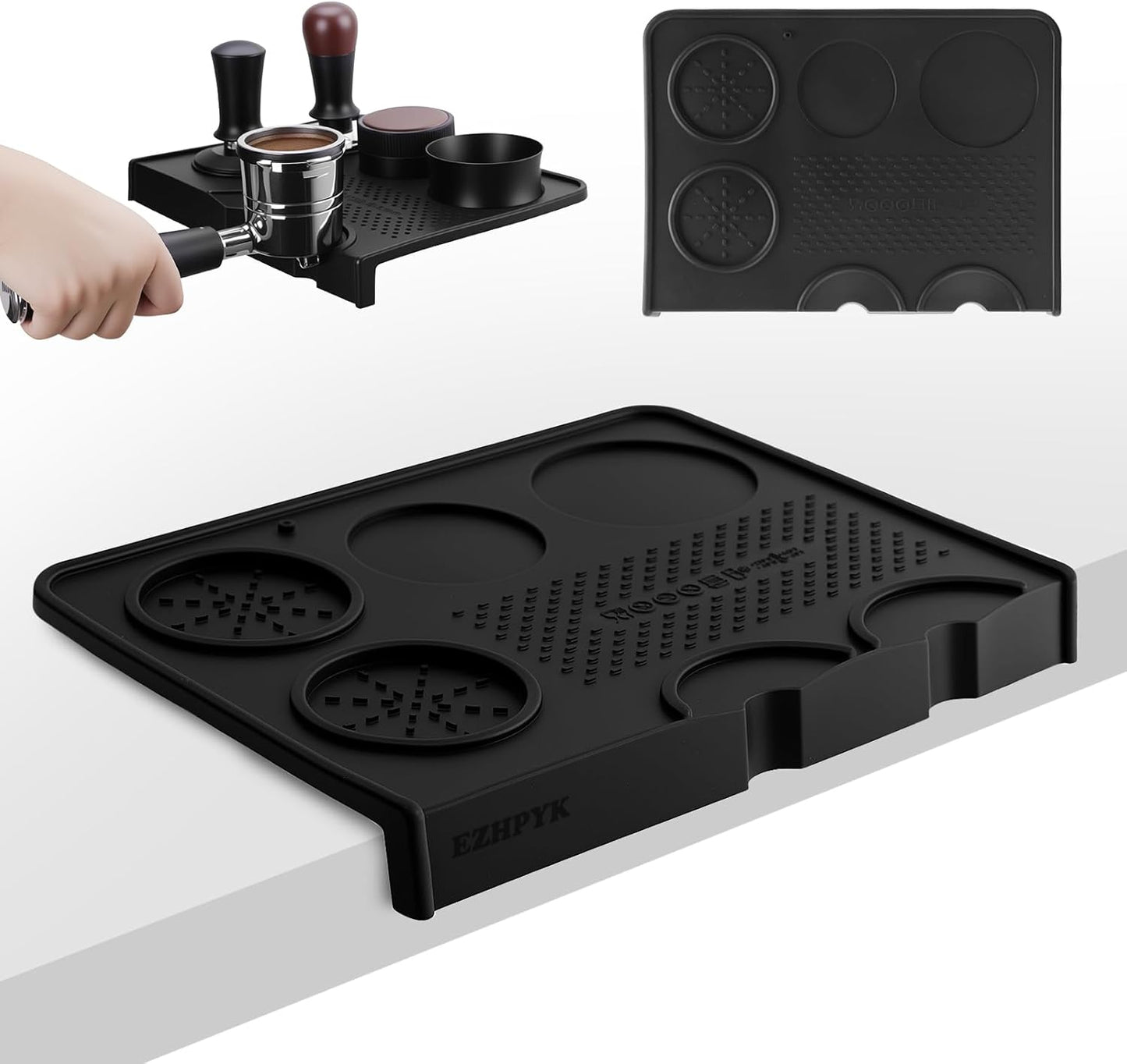 Food Grade Silicone Espresso Tamping Mat for Counter – Waterproof Non-Slip Coffee Tamper Mat for Barista Espresso Machine Accessories – Multi-Slot Tamp Station Espresso Mat for Countertop Black