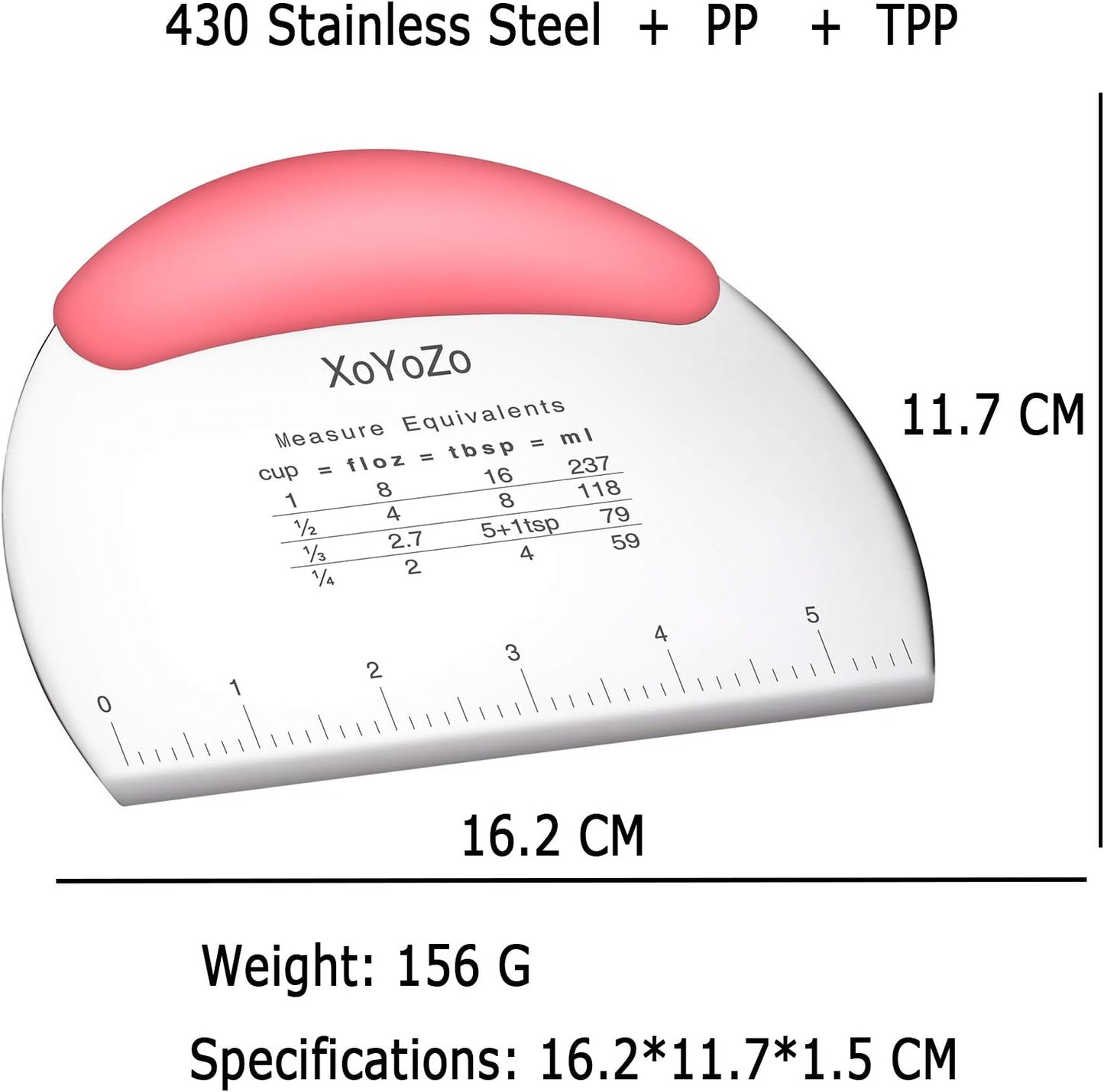 1 pcs Dough Pastry Scraper Chopper/Stainless Steel Dough Scraper Cutter with Ergonomic Rubber Non-Slip Grip/Dough Scraper Cutter/Pro Pastry Pizza Cutter Chopper (Pink)