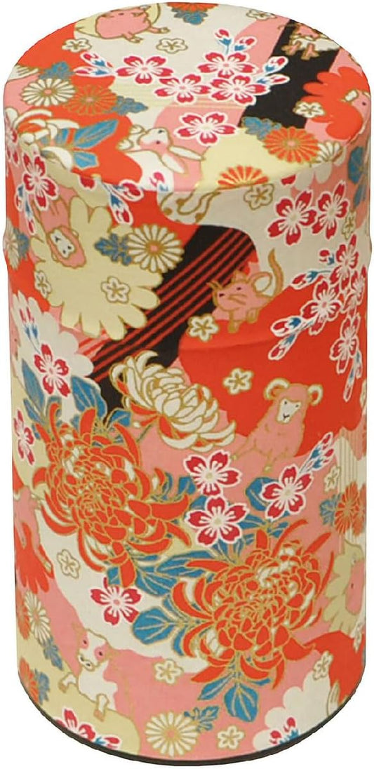 Japanese Pokkan Coffee Spice Tea Tin Canister Washi Paper Storage with Lid 7.05 oz Capacity (Eto)