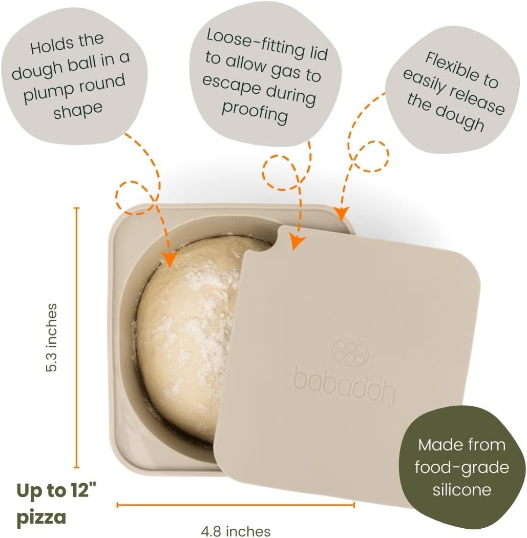 Babadoh Pizza Making Accessories | Pizza Dough Proofing Containers with Lids | Set of 3 | Dough Colour | Original Size (make 12" Pizzas)