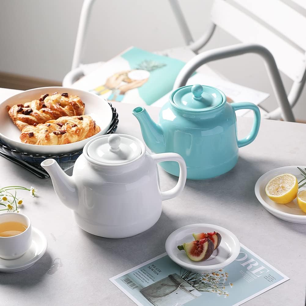 Sweejar 35 oz Porcelain Tea Pot, Teapot with Removable 18/8 Stainless Steel Infuser, Microwave & Dishwasher Safe Tea Maker, Tea Infuser Pots for Blooming loose Leaf Tea,Chrismas Women Gift(White)