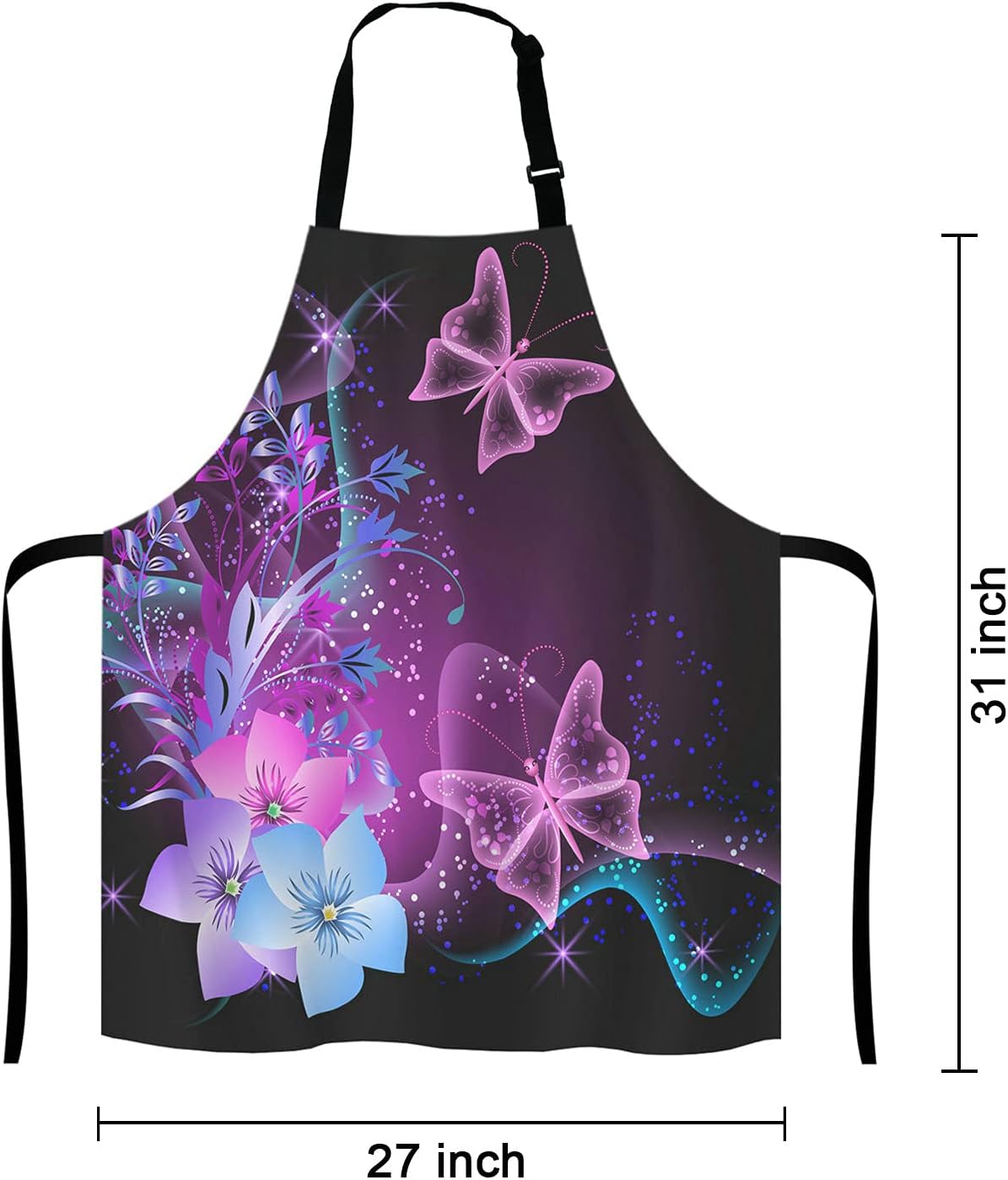 Purple Apron, Pink Purple Butterfly and Flowers Adjustable Bib Apron Kitchen Cooking Baking Gardening Apron for Women Men