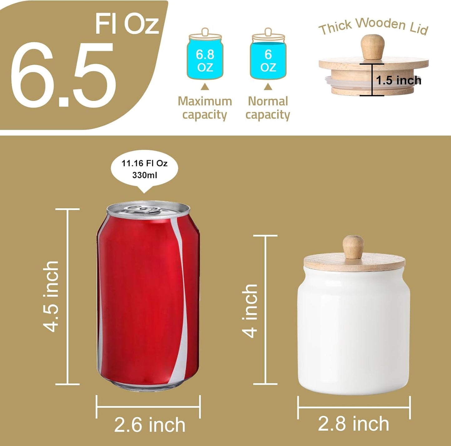 Sweejar Ceramic Kitchen Canisters, Porcelain Food Storage Jar with Airtight Seal Wooden Lid, Home Container Serving for Coffee Beans, Tea-leave, Sugar, Salt and More (White, XS(6.8 FLOZ))