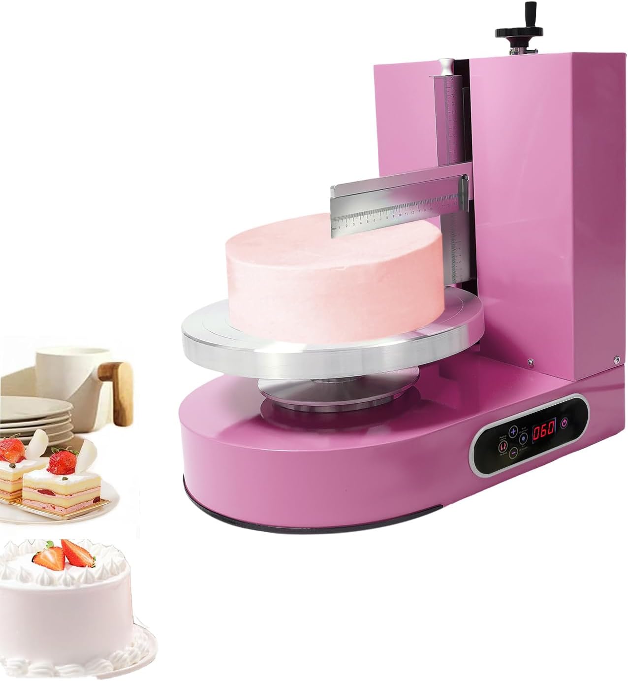 Cake Decorating Machine, Electric Birthday Cake Cream Smooth Coating Decoration Machine, Cake Smoother Icing Machine,Cake Cream Spatula Machine for 4-12inch Cake (Pink)