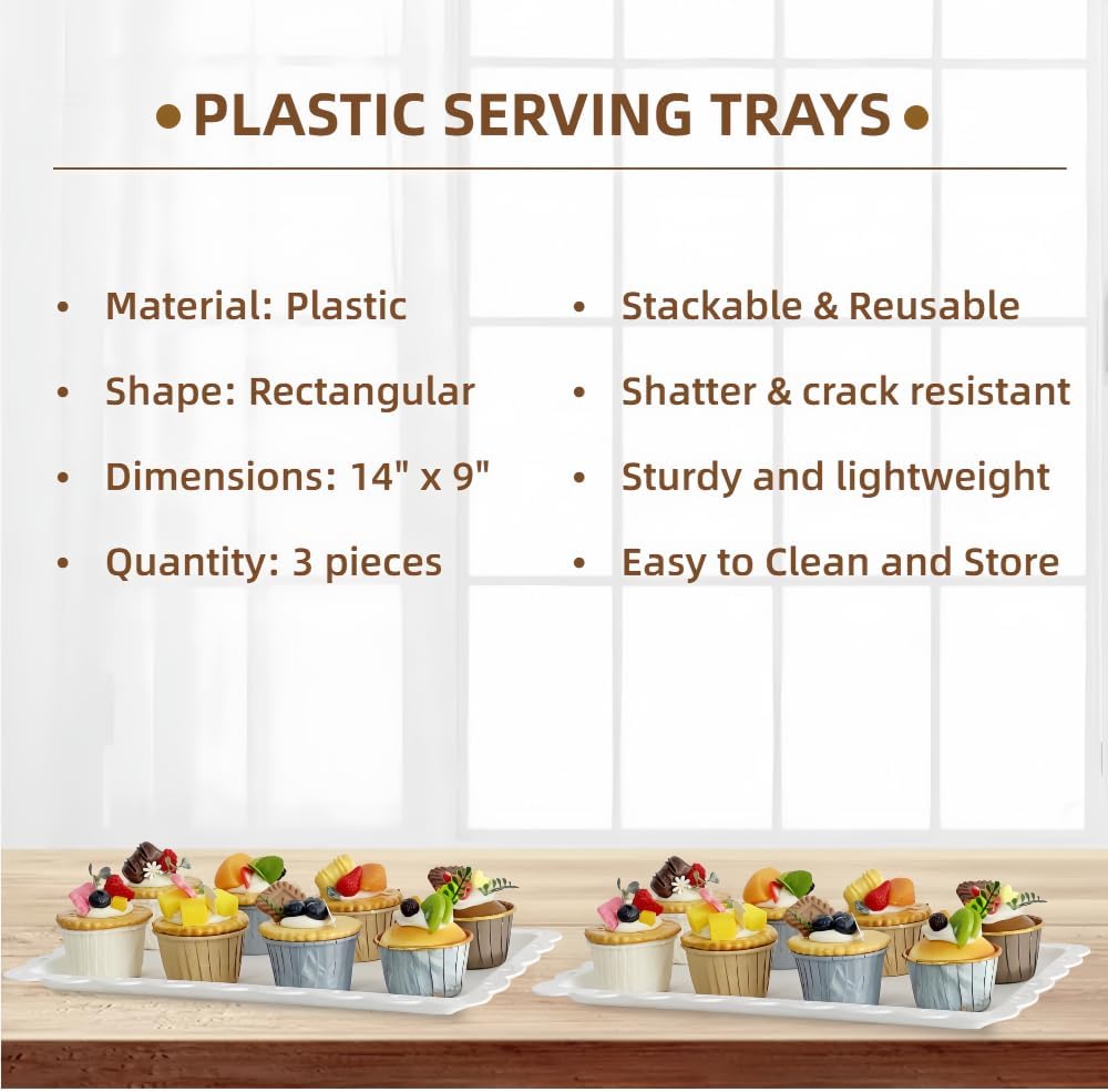 RAUVOLFIA 5 Pcs Dessert Table Stand Set - 2 X 3 Tier Plastic Cupcake Display Stands Cookie Tray Rack Serving Tower & 3 Pcs Trays for Wedding Baby Shower Tea Party