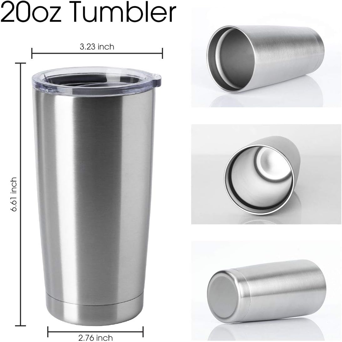 HASLE OUTFITTERS 20oz Stainless Steel Tumblers Bulk, Insulated Travel Cup with Lid, Double Wall Vacuum Coffee Mug for Cold & Hot Drinks 4 Pack, Silver