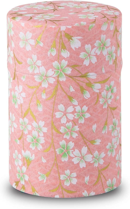 NOREN Japanese Tea Canister Tin (Yuzen Washi Paper), 3.5oz Size Made in JAPAN with Includes Inner Lid of Airtight Damp-Proof/Kitchen Jar for Loose Leaf Coffee Tea (Sakura of Kyoto/Pink)