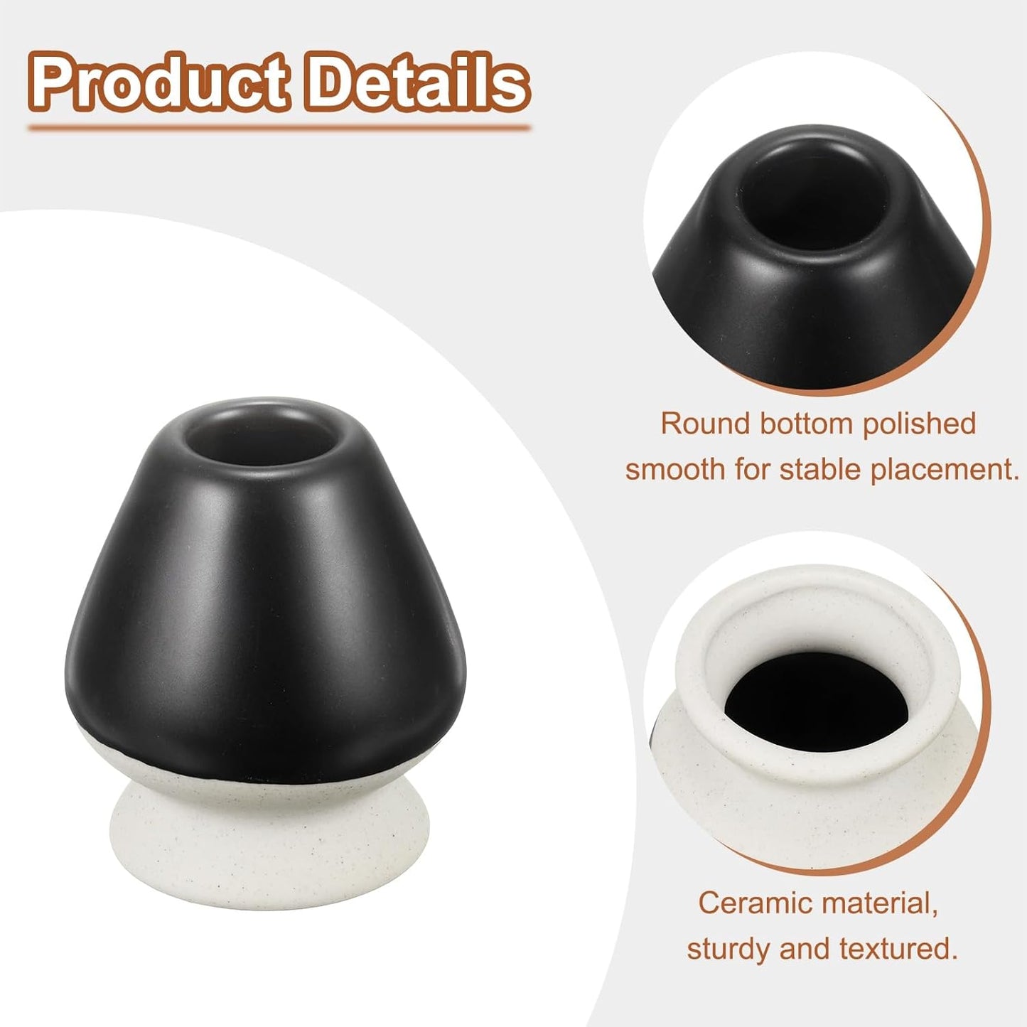 HARFINGTON Ceramic Chasen Stand 70mm Matcha Whisk Holder Teas Set Whisks Stand Traditional Matcha Tea Chasen Holder Tea Set Accessories for Tea Tasting, Beige/Black