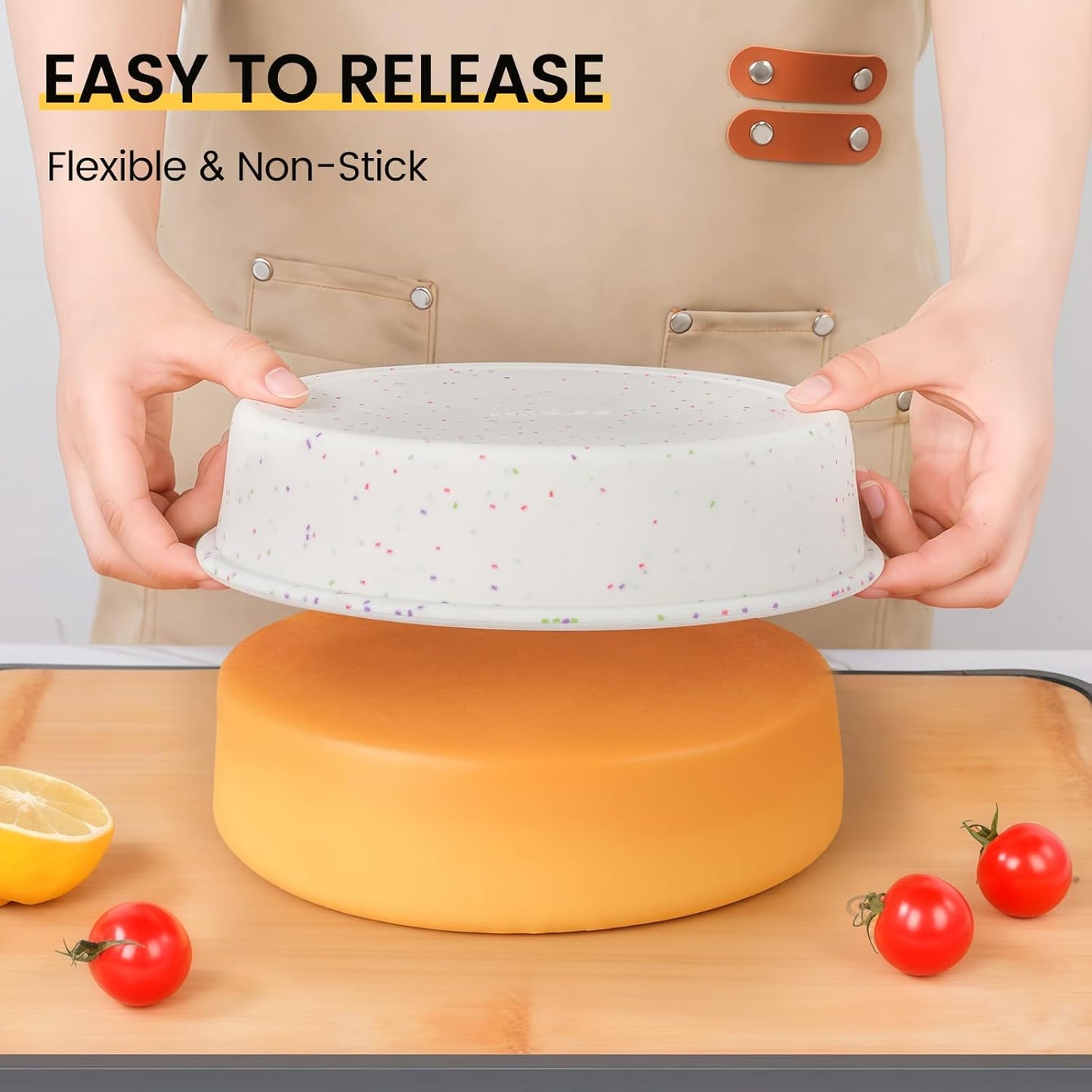 Vinino 6 Inch Silicone Round Cake Pan with Metal Reinforced Frame Set of 2, Nonstick Silicone Springform Pan for Baking Suitable for Making Layers, Cheese & Chocolate Cakes