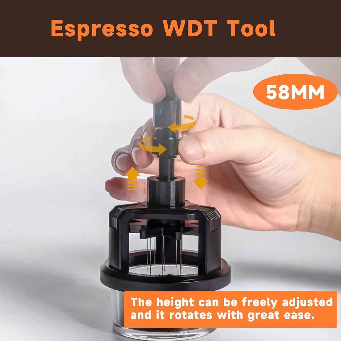 58mm WDT Tool ，Espresso Stirrer Distribution Tool,Compatible with E61, Flair 58, ECM etc.Portafilter 58mm,Adjustable Height,with Magnetic Suction