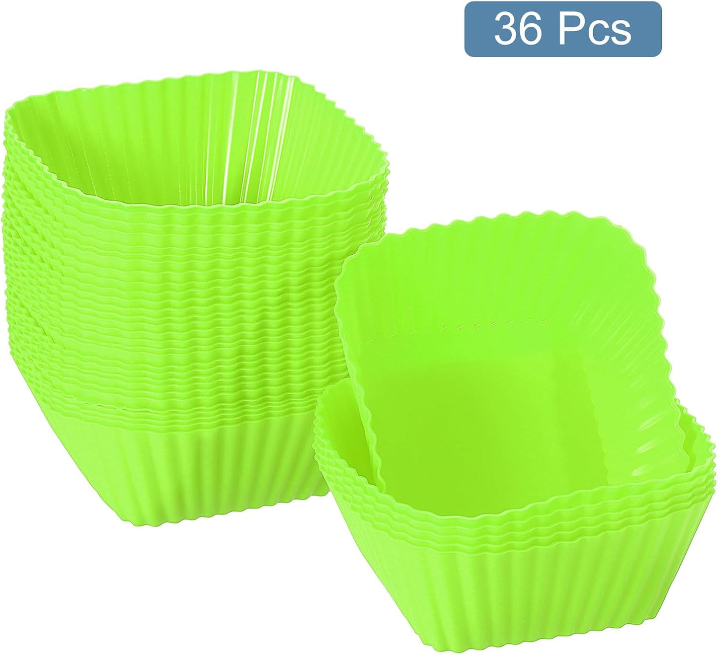 uxcell 36Pcs Silicone Cupcake Baking Cups, Silicone Muffins Liners Non-Stick Square Baking Cups, for Cooking Eggs Baking Muffins and Make a Cake(Green)