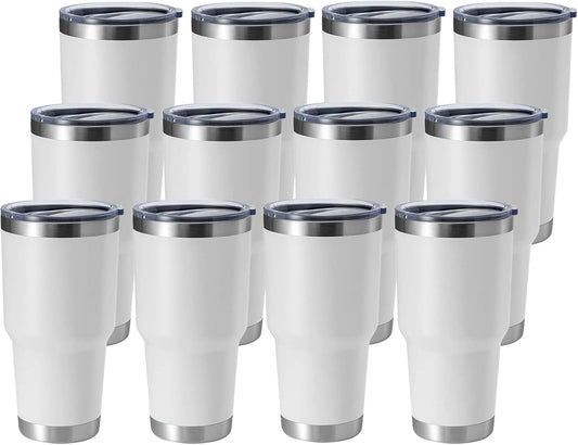 HASLE OUTFITTERS 30oz Stainless Steel Tumbler, Double Wall Vacuum Insulated Travel Mug Tumbler, Durable Insulated Coffee Mug, Gift Box Set (White, 12)
