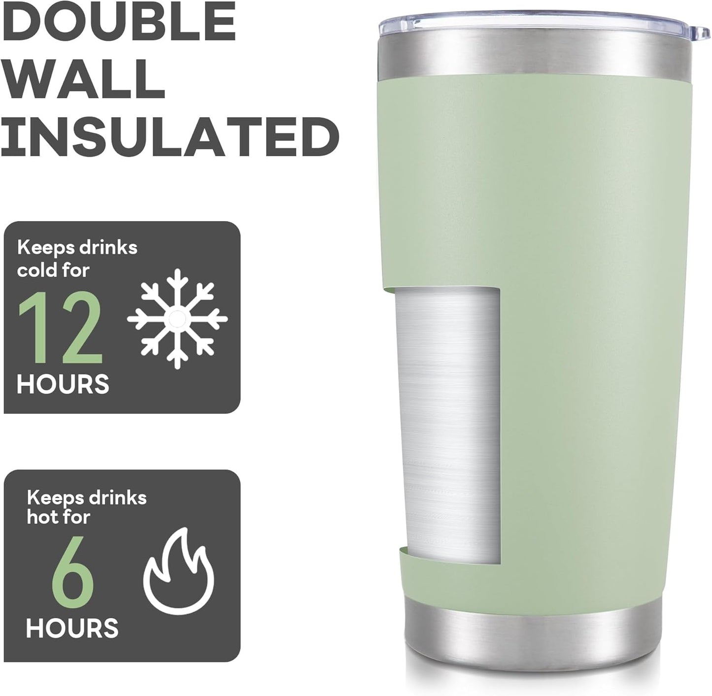 20 oz Tumbler with Lid Stainless Steel Insulated Tumblers Bulk Double Wall Vacuum Cups Powder Coated Travel Mug Keep Drinks Cold and Hot, Sagebrush Green, 12 Pack
