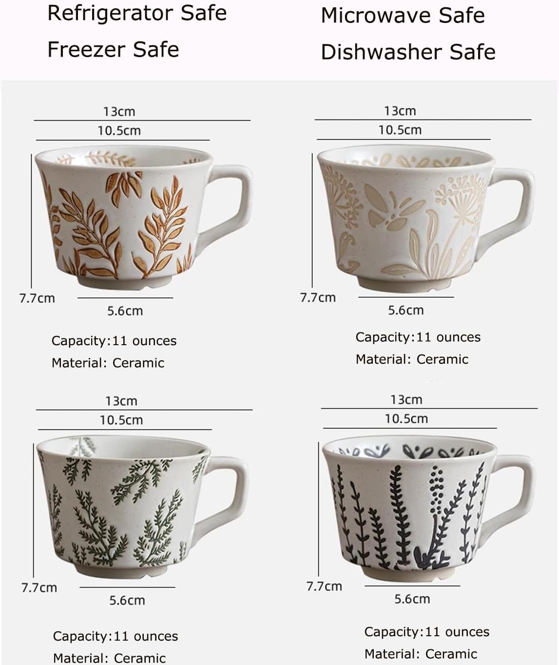 Ceramic Mug with Coffee Spoon Set of 1, 11oz - Vintage Cups Mug for Coffee Milk Latte Cappuccino Tea, Porcelain Cups Dishwasher Microwave Freezer Safe Stoneware 1 PCS Black Leaf Cup