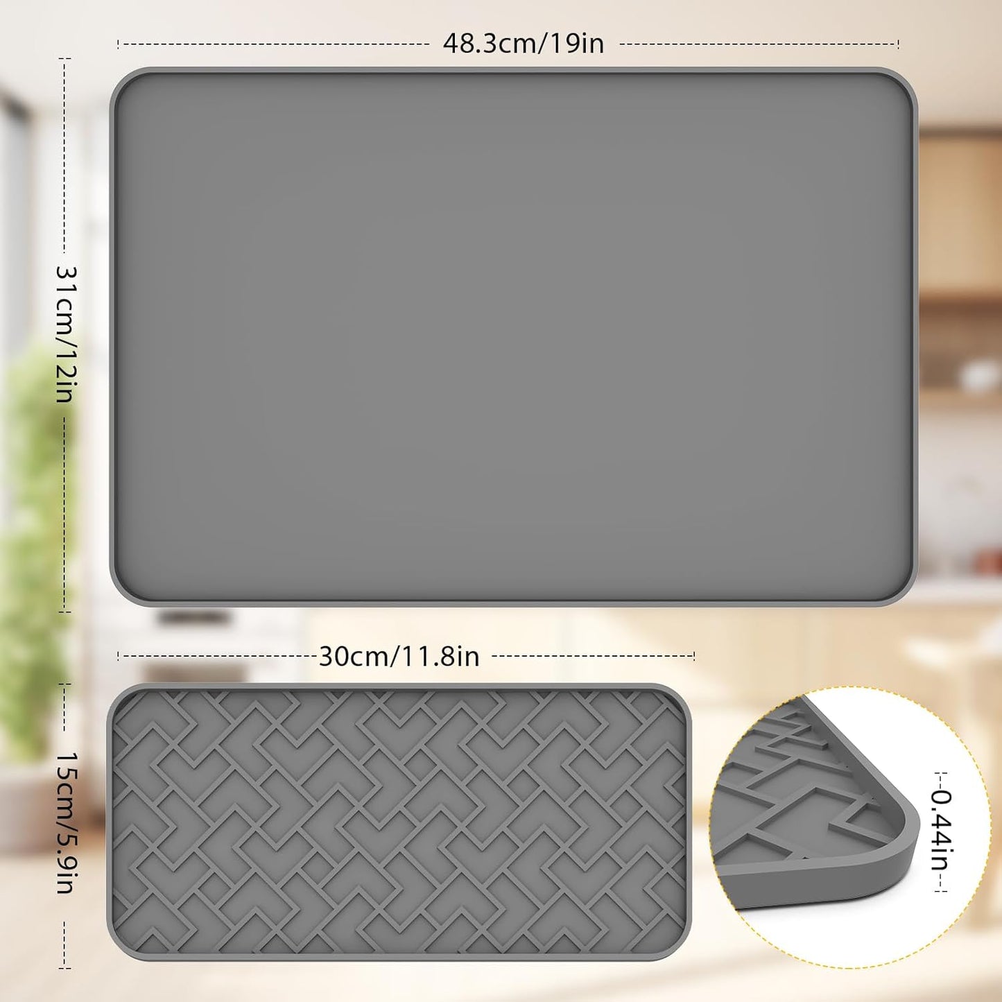Silicone Coffee Mat - Removable Bar Mat with Concave and Convex Design, Leak-Proof and Non-Slip, Suitable for Use Under the Coffee Machine to Keep the Countertop Clean (Grey19"x12")